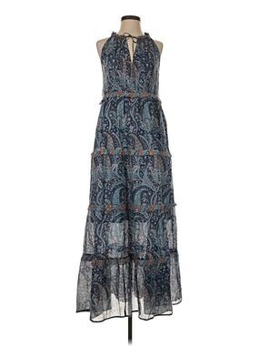 Caroline Constas women Blue Paisley Halter Cotton Long Boho Maxi Dress sze Small